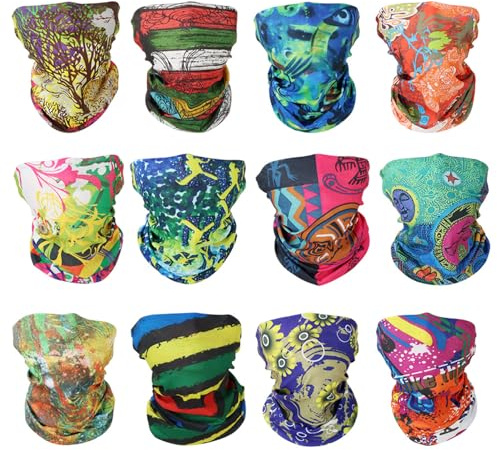 GUIFIER 12 PCS Multifonction bandanas sans coutures tour de cou écharpe bandana foulard de tete magique tube masque bandeau de sport pour festivals de musique, raves,équitation,moto