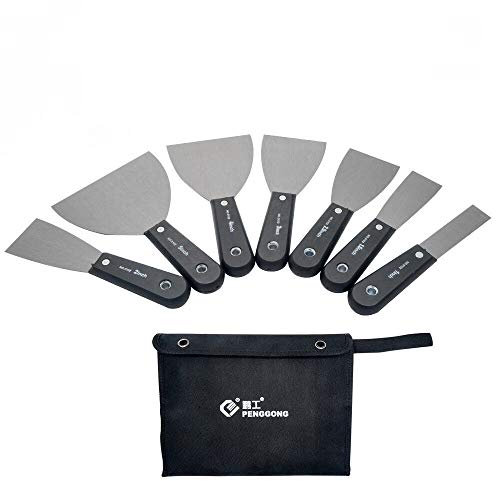 Espátulas de acero carbono, 1 o 7 piezas, multiestándar, para masilla o yeso, con bolsa de almacenamiento, para quitar pintura o desechos, negro y plata