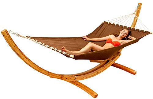 AMANKA XXL Hängematte mit Gestell - 325 cm Hängemattengestell Outdoor Holz - Hängematte Braun Outdoor Stabhängematte mit Gestell - Hängematte für 2 - Hängematten Ständer Holz Hängematte Zwei Personen