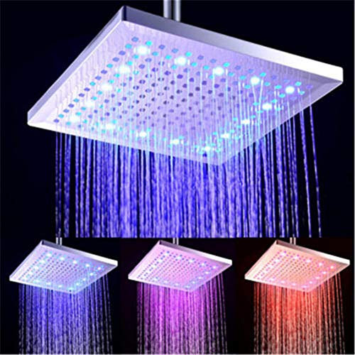 Rociador de ducha LED, cabezal de ducha de color cuadrado con control de temperatura, baño de acero inoxidable de 300 cm, cabezal de ducha LED