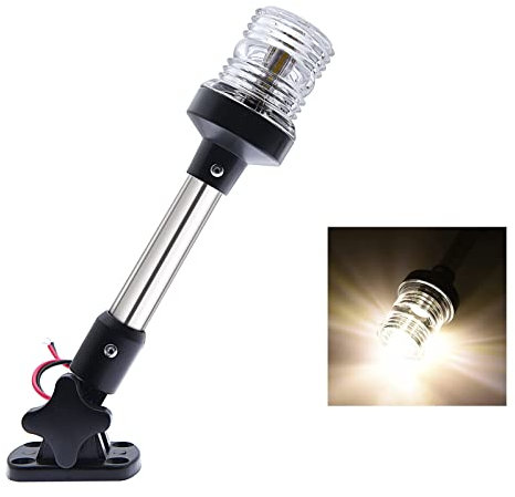 Geloo 10 inch Adjustable LED Navigation Lamp White Fold Down Stern Marine Anchor Light,360 Grad LED Navigation Signal Light For Yacht Boat Marine 12 V ~ 24 V(25CM/9.84 180° adjustable base)