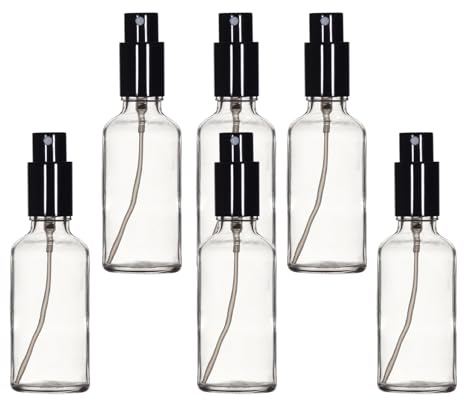 YIZHAO Bottiglie Spray Vetro 50ml, Trasparente Spruzzino Nebulizzatore Piccolo, per Olii Essenziali, Profumo, Pulizia, Cosmetici, Viaggio, Farmacia - 6 Pcs