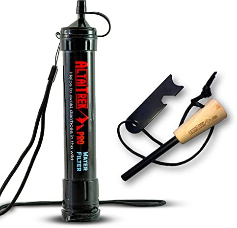 ALTAITREK PRO Bundle Filter Straw for Water and Fireproof Survival | Water Purification | For Emergencies, Outdoor Activities, Camping, Hiking | Removes Bacteria | Survival Flint