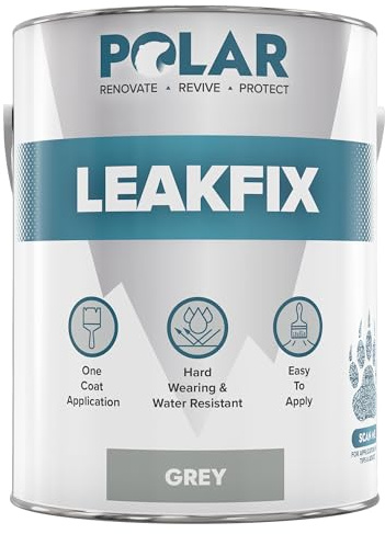 Polar Leak Seal Paint - Waterproof Roof Sealant for Leaks & Cracks - Seals and Protects Roofs, Gutters, & Drainpipes from UV Damage - Easy One Coat Application - Grey - 2.5L