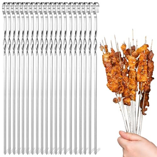 30 Stück Grillspieße Edelstahl, 30cm Schaschlikspieße Edelstahl Kabab Spieße, Wiederverwendbare Spieß StöckeGrill Kabob Spieße Metall BBQ Spieße für Grillpartys im Freien und im Garten