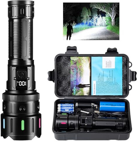 LEKIA Torcia LED Potente 500000 Lumens, Professionale Torcia LED Ricaricabile Type-C, 5 Modalità Tattica Torcia Militare Alta Potenza Torcia Elettrica Zoomabile, Impermeabile Per Campeggio Emergenza