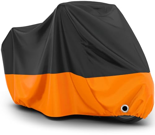 Favoto Telo Coprimoto Esterna Impermeabile - Copertura per Moto XXL Oxford Antipolvere Protezione UV con Foro per Lucchetto Fibbia Antivento 245x105x125cm Nero Arancione