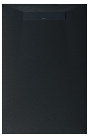 Bernstein Duschtasse LAVOA 100x120 cm Anthrazit matt flache Mineralguss-Duschwanne in Steinoptik mit Rutschhemmung, zuschneidbar, UV-beständig und inklusive Ablaufgarnitur sowie drehbarem Siphon