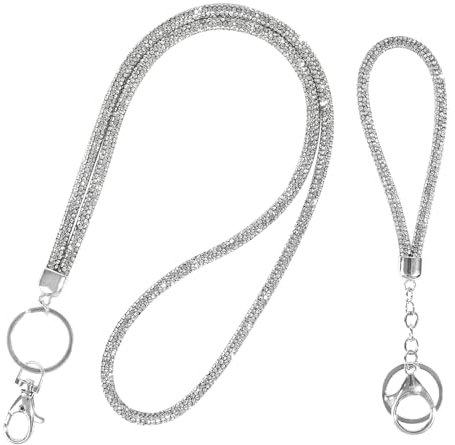Weysoo 2 Stück Schlüsselband, Schlüsselanhänger Glitzer mit Schlüsselring, Bling Strass Kristall Schlüsselbänder, Handyband zum Umhängen für ID-Kartenhalter Handy Schlüssel(Lang und Kurz)