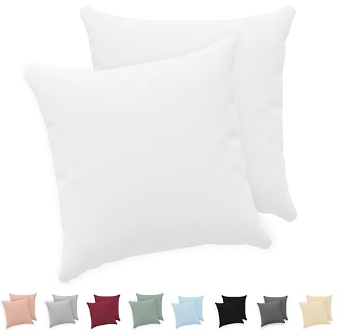 Twinzen® Federe Cuscino Letto (Set di 2) - Bianco - Per i Cuscini 40x40 cm - 100% Jersey di Cotone - Copricuscino Letto - Federe Cuscino Letto con Cerniera - Fodera Protezione per Cuscino