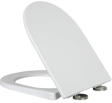 LOORMEI Toilet Seat with Soft Close, 360 Degree Adjustable Hinge for Easy Cleaning, Standard D-Shape Loo Seat Top Fixing, Waterproof, Moisture-Proof and Antibacterial, White