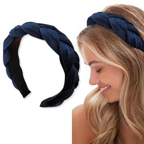 ORGYAML Diademas Trenzadas para Mujer Aro de Terciopelo Elástico Criss Cross Hair Bands Accesorios Azul marino