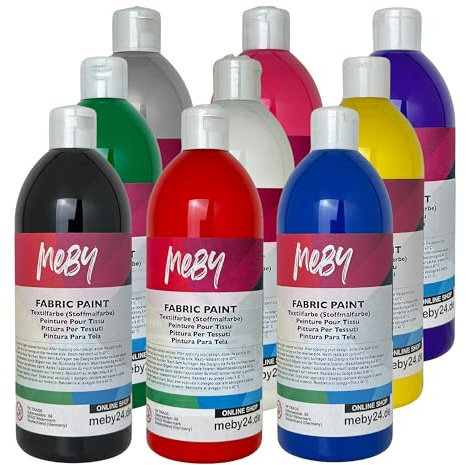 Stoffmalfarben-Set (9 Farben x 500 ml) – Textilfarbe für helle Stoffe, waschbeständig & bügel-fixierbar (9-Farben-Set)