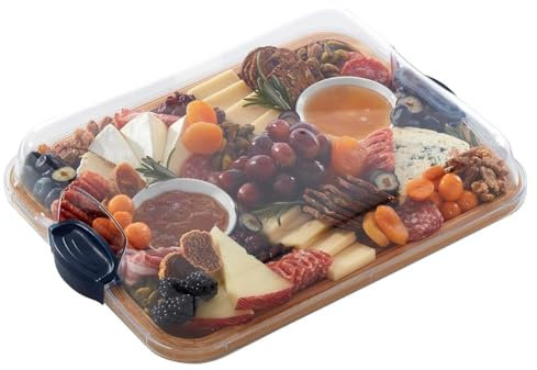 Wisyurt Planche à Découper avec Compartiments Intégrés et Couvercle Verrouillable Transparent avec Poignées, Parfaite pour la Charcuterie, Les Collations et Plus Encore