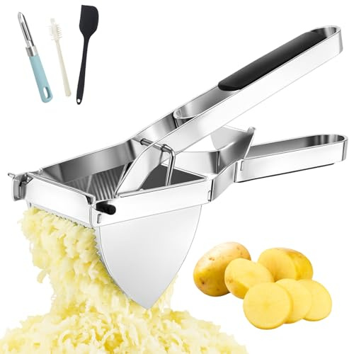 Schiacciapatate Professionale in Acciaio Inox, Grande Pressa Patate e Passaverdure con Manico in Silicone Antiscivolo, Ideale per Purè, Gnocchi, Passatelli e Pappe, Robusto & Lavabile in Lavastoviglie