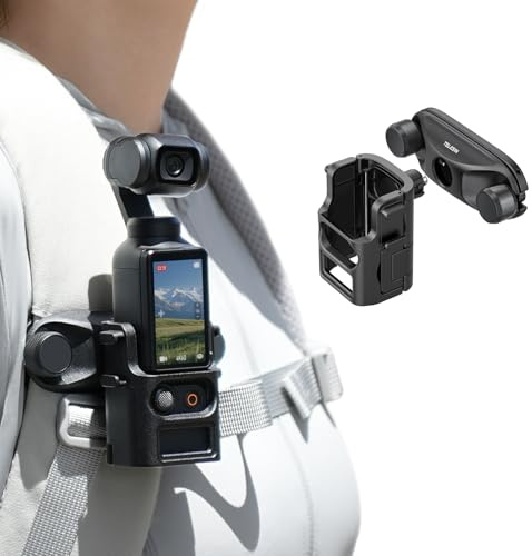 TELESIN Ryggsäcksklämma montering för DJI Osmo Pocket 4 3, enhands-snabbfrigöringshållare med dubbla lås, halkfri silikondyna, repsäker, passar de flesta ryggsäcksremmar, utomhus POV-tillbehör | Snabbfrigörande hållare med dubbla lås, halkfri silikondyna för ryggsäcksremmar, POV-vloggning och fotografering utomhus