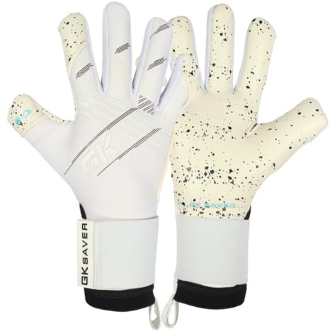 GK Saver Football Goalkeeper Goalie Gloves Anti-Slip Grip Palms Goalkeeping GK Gloves Size 4 to 11 (White, Size 8)