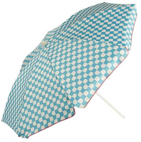EZPELETA Sombrilla Parasol estilo vintage de playa o terraza de aluminio plegable y ligero (Inclinable). Protección solar UPF 50+(Diámetro 163cm).Incluye funda y rosca. (RETRO AZUL)