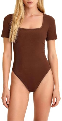 Alexis Leroy Body Femme Manches Courtes Découpe Carrée Formant Élégant pour Tenues Quotidiennes