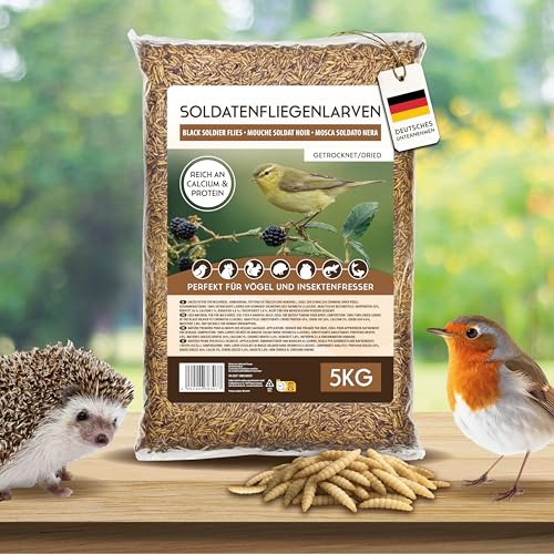 Koi Herdeck, larve di mosca da soldato essiccate da 5 kg, Black Soldier Fly – come vermi di farina, ricco di proteine e sostanze nutritive, cibo naturale per uccelli, pesci, roditori e rettili