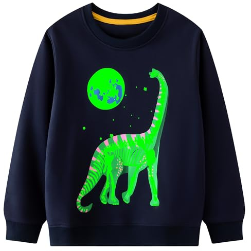 Hoseay Tröjor för pojkar barn dinosaurie tryckt bomull fosforescerande tröja rund hals toppar långärmade t-shirts casual jumper sweatshirt barn halloweenkläder 2–7 år