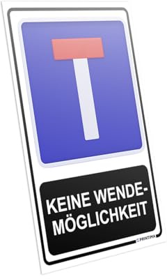 PRINTIMA Schild Keine Wendemöglichkeit 21x32 cm – Verkehrsschild PCV wetterfest – Hinweisschild mit Symbol & Dübel – für Sackgassen, private Wege & enge Zufahrten