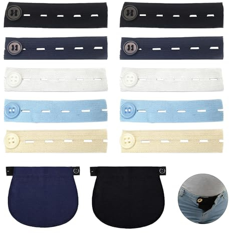 Sylkeov Pack de 12 Extensions de Pantalon Ajustables pour Femmes Enceintes, Élargisseurs de Ceinture Élastiques pour Maternité, Confort et Flexibilité pour Tous les Stades de la Grossesse