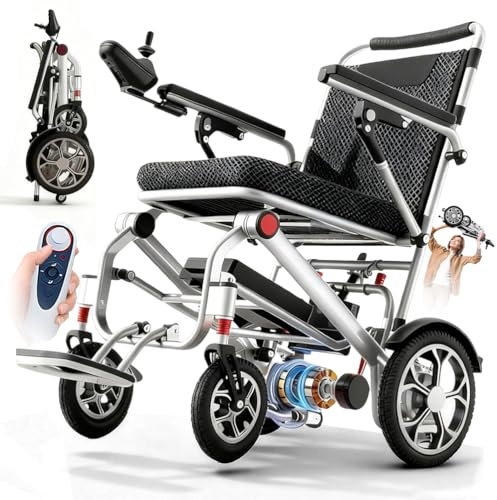 ZQHQKJ Silla de ruedas eléctrica plegable con control remoto, ligera de 14,9 kg, rango de 35 km, motor de 400 W, capacidad de 150 kg, silla de ruedas portátil para personas mayores y viajes, 12 Ah