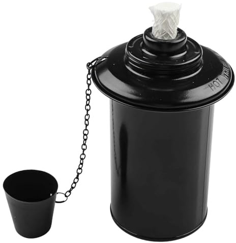 FACAIIO Depósito de aceite para linternas, 8 x 8 x 13 cm, contenedor de almacenamiento de combustible de hierro, diseño compacto negro para un uso seguro y eficiente en entornos exigentes