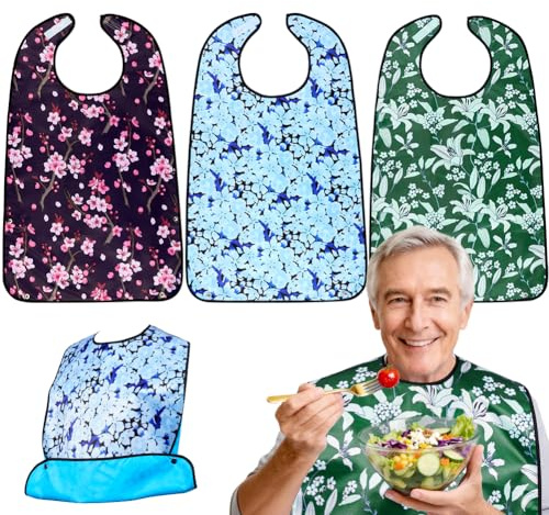 Fefod Bavoirs pour Personnes âgées, 4PCS Réutilisable Étanche Bavoir Adulte | Grand Bavoir Homme et Femmes Lavables avec Hook and Loop Fastener, Bavette pour Personnes Âgées Manger Personnes Handicapés