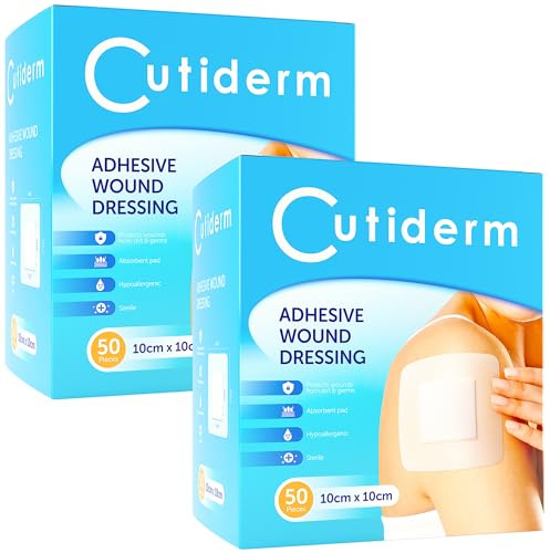 Cutiderm Medicazione adesiva sterile per ferite, 10 cm x 10 cm, confezione da 100
