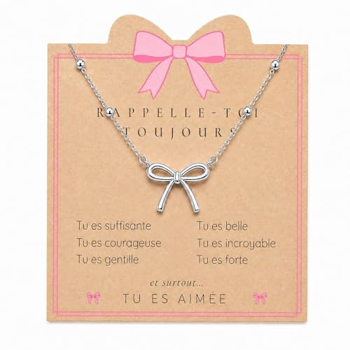 Lueaurra Cadeau pour Fille, Collier Nœud avec Carte Inspirante, Cadeau Anniversaire Noel pour Ado Fille Femme, Sœur, Amie, Petite-Fille