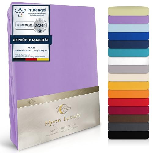 Moon-Luxury Spannbettlaken Spannbetttuch Jersey Stretch 230g/m² für Wasserbetten, Boxspringbetten und herkömmliche Matratzen (Flieder, 90x200-100x220)