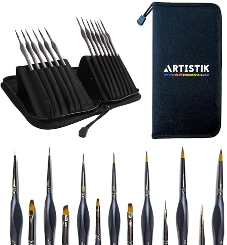 Fine Detail Paint Brush Set for Acrylic Oil, Watercolor, Rust-Proof Ferrules & Ergonomic Handles Painting Brushes, Paintbrushes - 13 Piece Set with Black Carrying Case