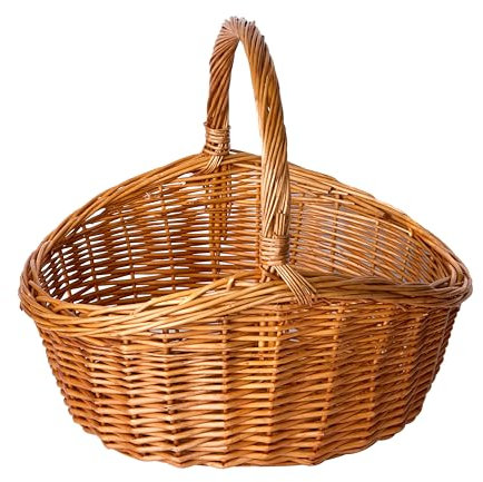 Oval Traditional Wicker Shopping High Handle Basket Storage Basket (Large)
