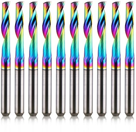 EU_Hozly Punte per fresa a flauto singolo CNC, gambo da 3.175mm, diametro di taglio da 3.175mm, lunghezza di taglio 17 mm, fresa a candela per rivestimento DLC per alluminio, confezione da 10