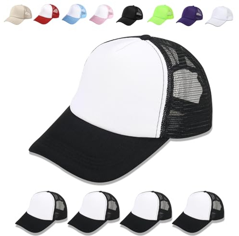 OKBA 5 Pack Sublimation Blank Baseball Cap Polyester Mesh Trucker Hat Adult (US, Alpha, Medium, 3X-Large, Standard, 5PCS Black and White hat)