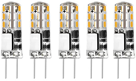 ShuoHui Lot de 5 ampoules LED 12 V G4 24 blanc chaud 3000 K AC/DC 1,5 W/20 W halogène G4 Ampoule capsule de rechange Bi-Pin Culot JC Économie d'énergie Non Dimmable Ampoule (5)