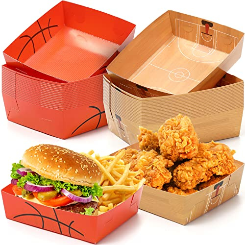 Teling 36 Pack Basketball Party Supplies Large 5 lb Basketball Plates Trays Paper Food Boats Disposable Nacho Serving Snack Trays Dinner Plates for Sport Themed Birthday Party Decorations Favors