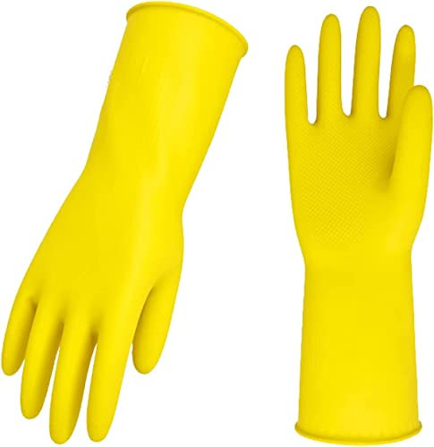 Aspect Household Gloves, Dishwashing gloves, Extra Thickness, Long Sleeves, Kitchen Cleaning, Working, Painting, Gardening, Pet Care - Professional Natural Rubber Latex Gloves – 6 Pack (12 Pairs) (L)
