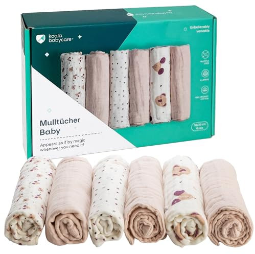 KOALA BABYCARE - Mulltücher Baby 30x30cm aus Weicher Baumwolle - Spucktücher Packung mit 6 Stück - Atmungsaktive Musselin Tücher Ideal zum Reinigen und Trocknen