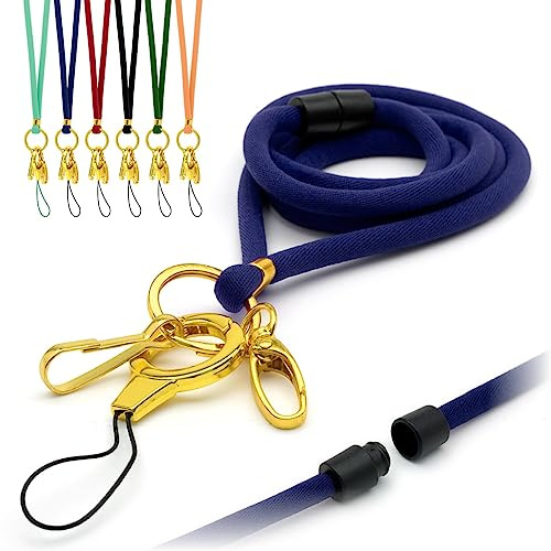 Nylon Cord Lanyard Soft Comfortable with Safety Breakaway, Includes Gold Design O-ring, Loop Clip and Two Metal Clips, ID Badge Holder Thin Rope Neck Strap by LanyardsTomorrow