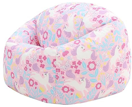 icon Unicorn Print Kids Bean Bag, Kids Bean Bag Chair with Filling Included for Girls and Boys, Childs Chair, Beanbags for Children, Nursery Décor, Playroom Décor, Bedroom Accessories