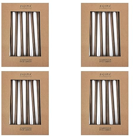 Stavljus set om 40 | metall – silver | höjd 25 cm ø 2,2 cm | brinntid 7 timmar – premiumkvalitet | enfärgade spetsljus | pajoma