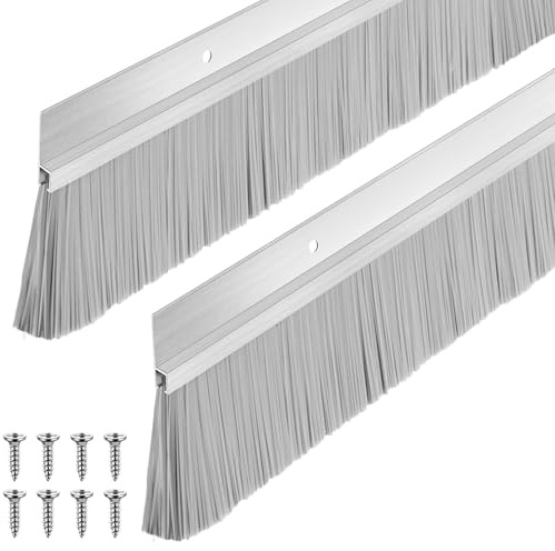 Frienda 2 Set Door Brush Bottom Sweep Brush Weather Stripping Aluminum Door Seal with Screws for Gaps up to 1 Inch, for Home, Commercial Gate, Fill Gaps Dust, Debris (1 x 36 Inch,Gray)