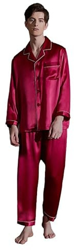 Ginell Tranquility Series - Conjunto de pijama de seda para hombre, 100 % seda de morera, colores sólidos, botones frontales, conjunto de pijama de seda de 2 piezas, Merlot, Medium