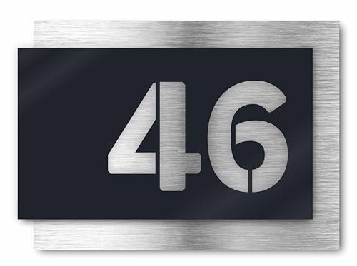 Hausnummer aus Aluminium silber gebürstet und Acrylglas Anthrazit Matt, individuell anpassbar, mit 3D Effekt, Premium Acrylglas, MADE IN GERMANY