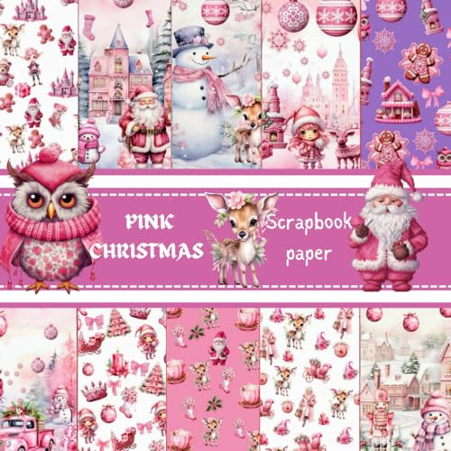 PINK CHRISTMAS SCRAPBOOK PAPER: Cozy cute Santa themed Double Sided Craft Paper, DIY junk journals, Decoupage, Used for CARD making, Mixed Media art