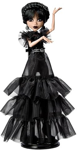 Monster High Wednesday Doll, Rave’N Wednesday Collectible in Black Gothic Gown inspired by Dance Scene, Premium Accessories and Doll Stand, HXJ03