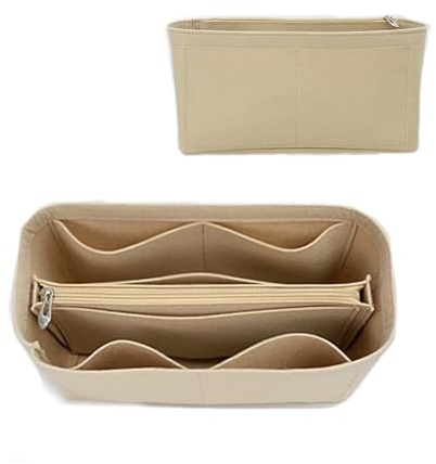 Mausouca Organisatör för handväskor i filt med dragkedja, förvaringsinsats för kvinnor, perfekt för Carrycall Neverfull och tygväska (beige, L)
